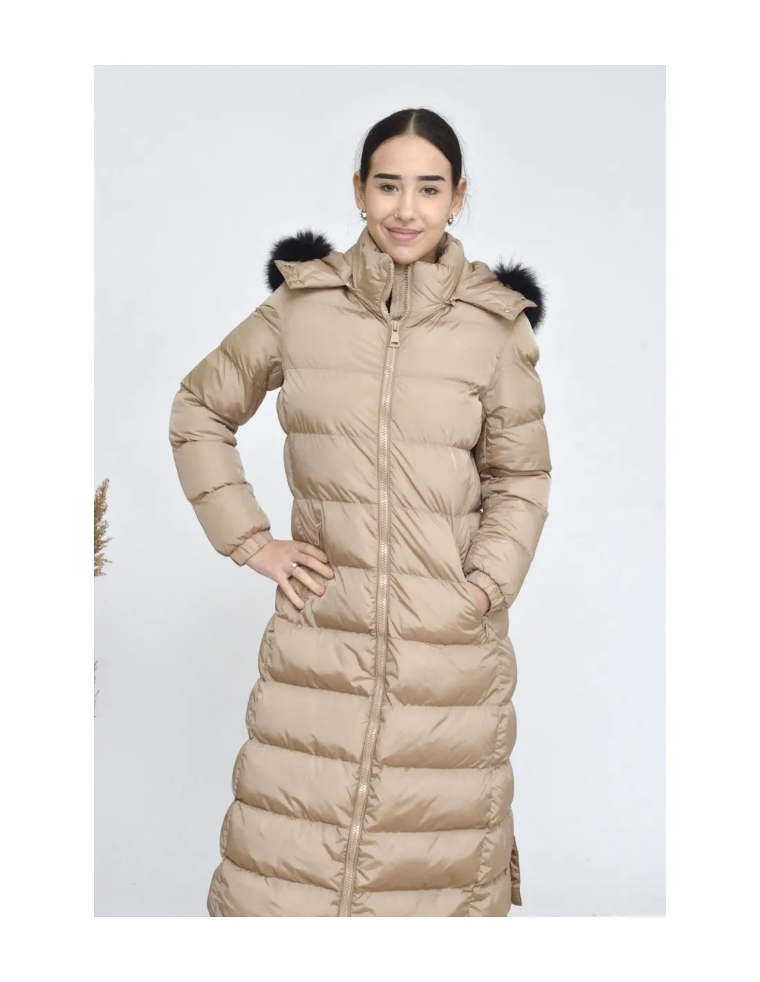 doudoune longue -beige-femme