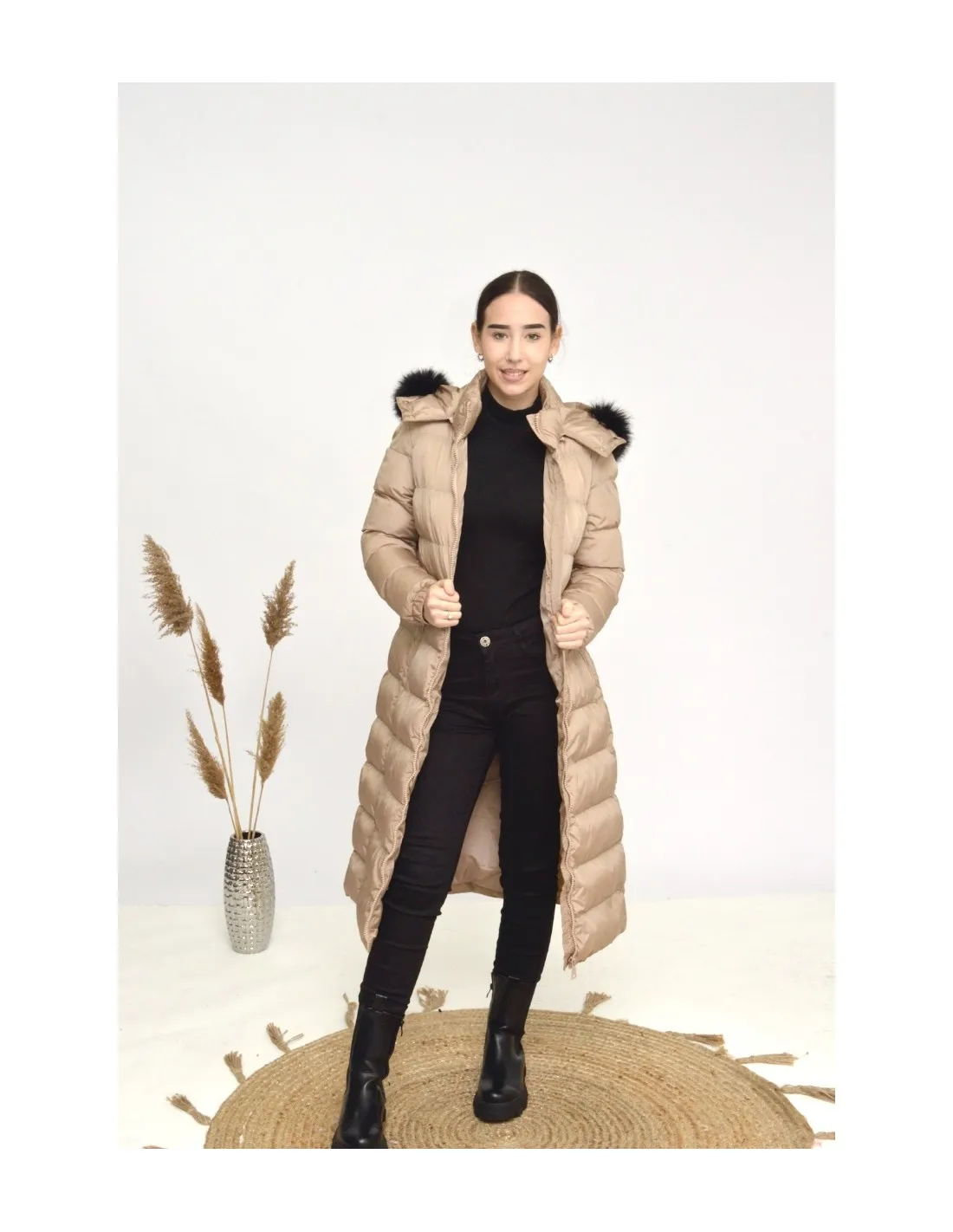 doudoune longue -beige-femme