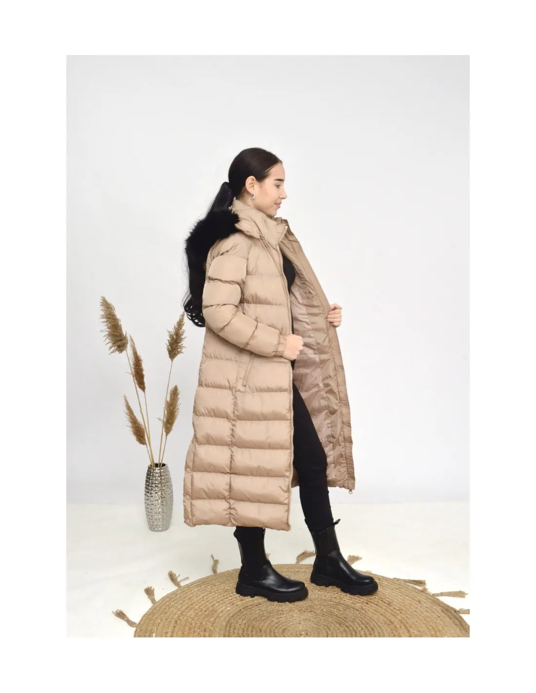 doudoune longue -beige-femme