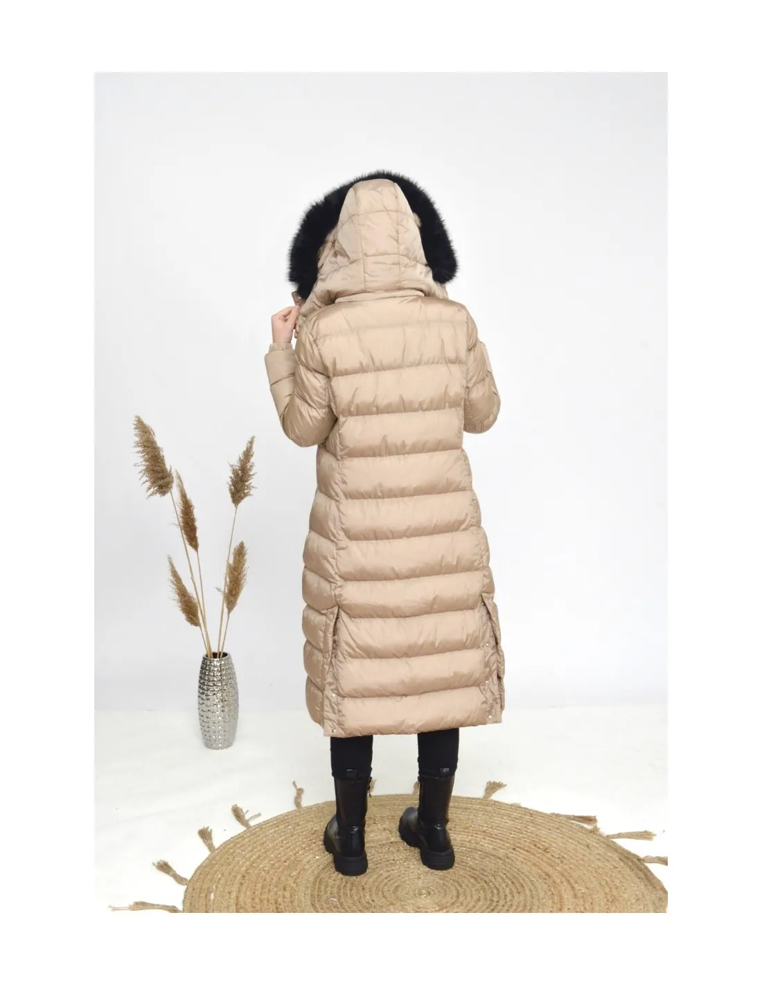 doudoune longue -beige-femme
