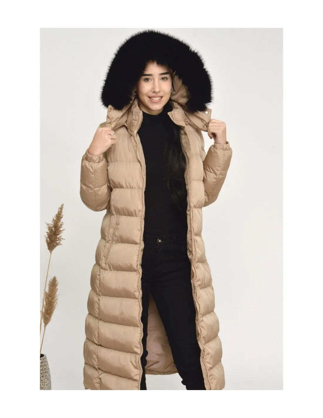 doudoune longue -beige-femme