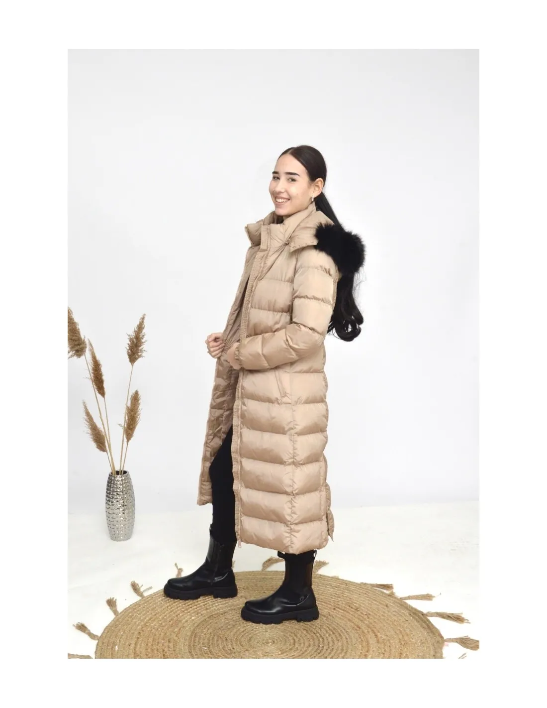 doudoune longue -beige-femme
